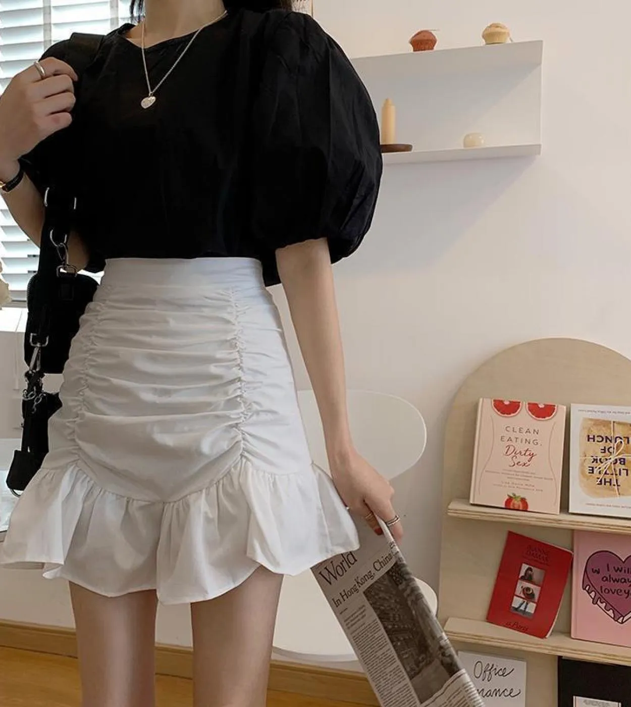 2022 A Vita Alta Pieghe Aline Gonna Nera Delle Donne di Estate Breve Kawaii Mini Gonna Donna Vestiti Faldas Mujer Moda Gonne