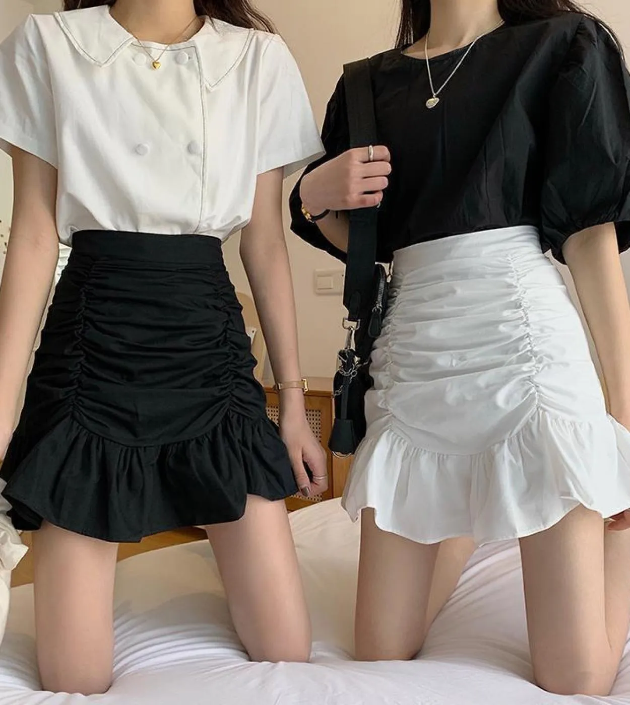 2022 A Vita Alta Pieghe Aline Gonna Nera Delle Donne di Estate Breve Kawaii Mini Gonna Donna Vestiti Faldas Mujer Moda Gonne