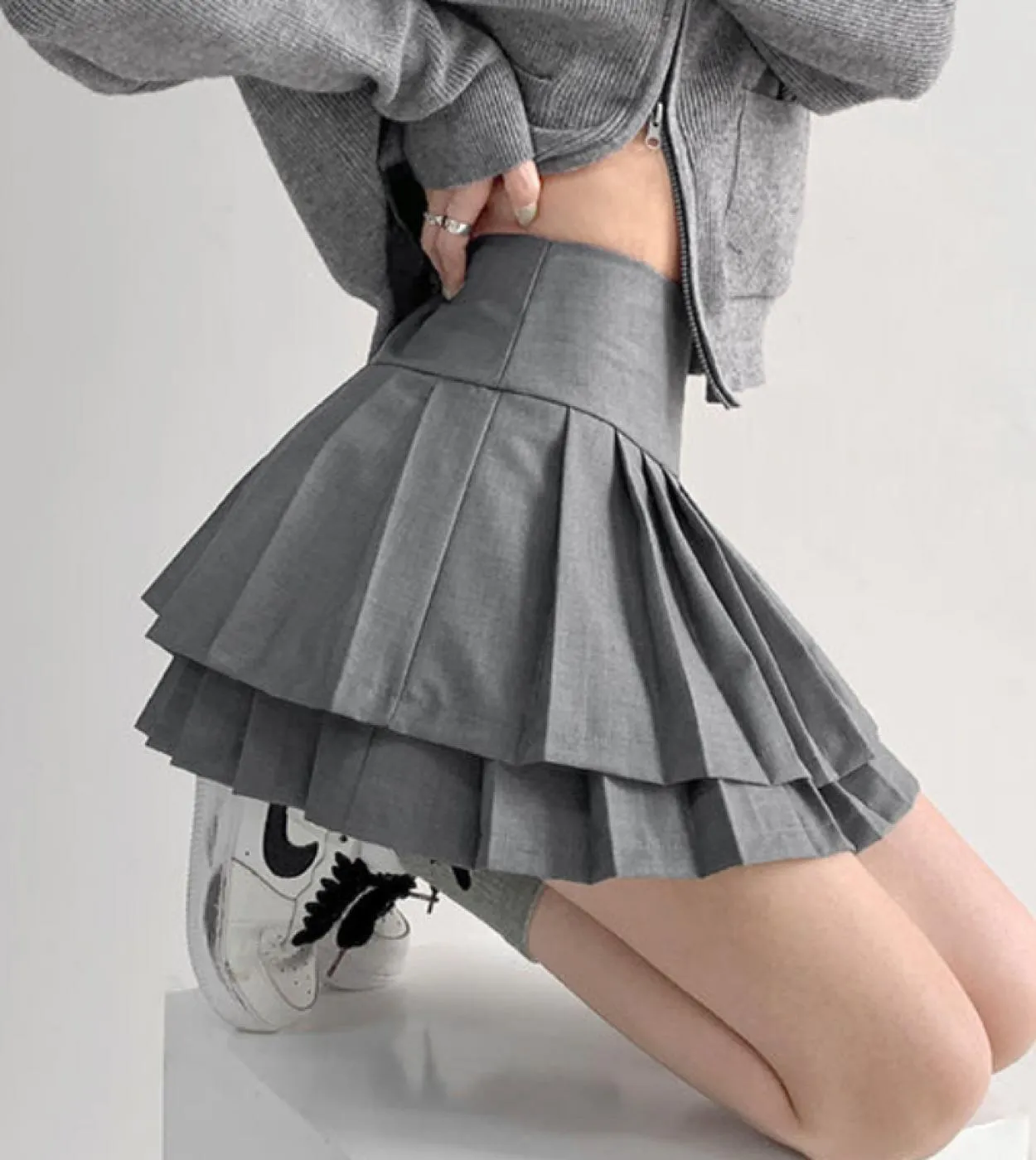 2023 gonna a pieghe doppia stile preppy estate donna casual vita alta minigonna a linea solida  gonna ragazza