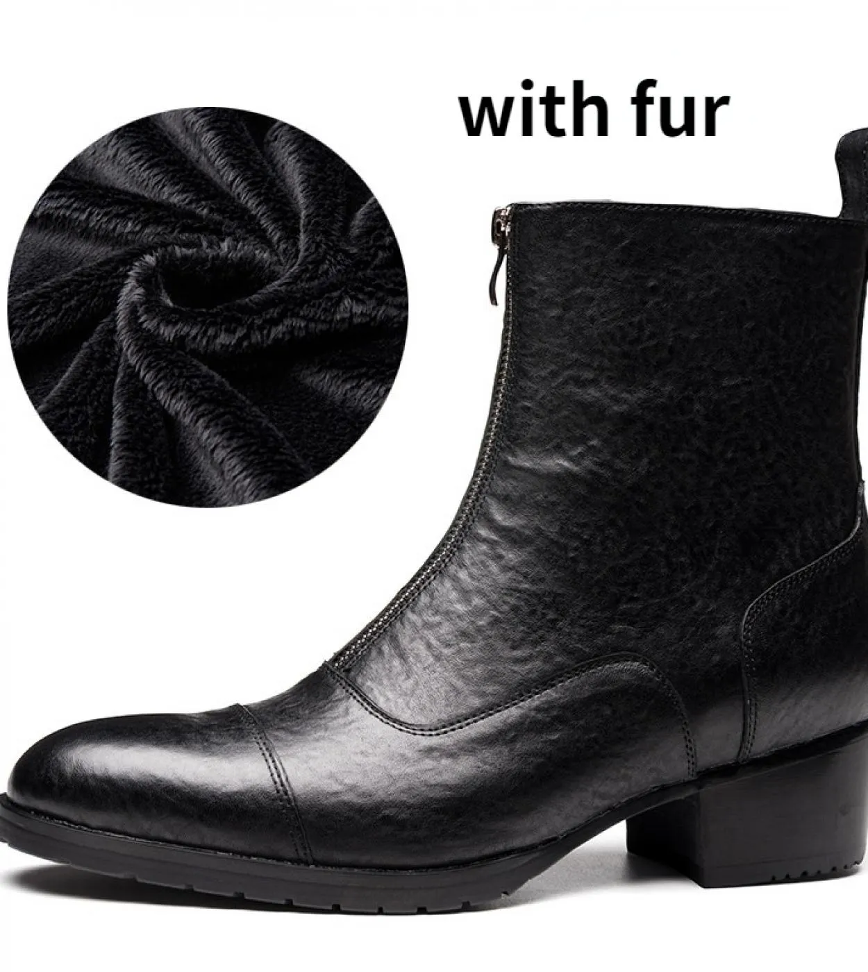 2023 Stivali invernali da uomo Scarpe calde in pelle di mucca di lusso con tacco da 5 cm Fashion Black British Style Zipper Chel