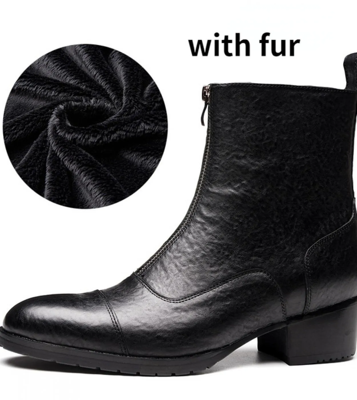 2023 Stivali invernali da uomo Scarpe calde in pelle di mucca di lusso con tacco da 5 cm Fashion Black British Style Zipper Chel
