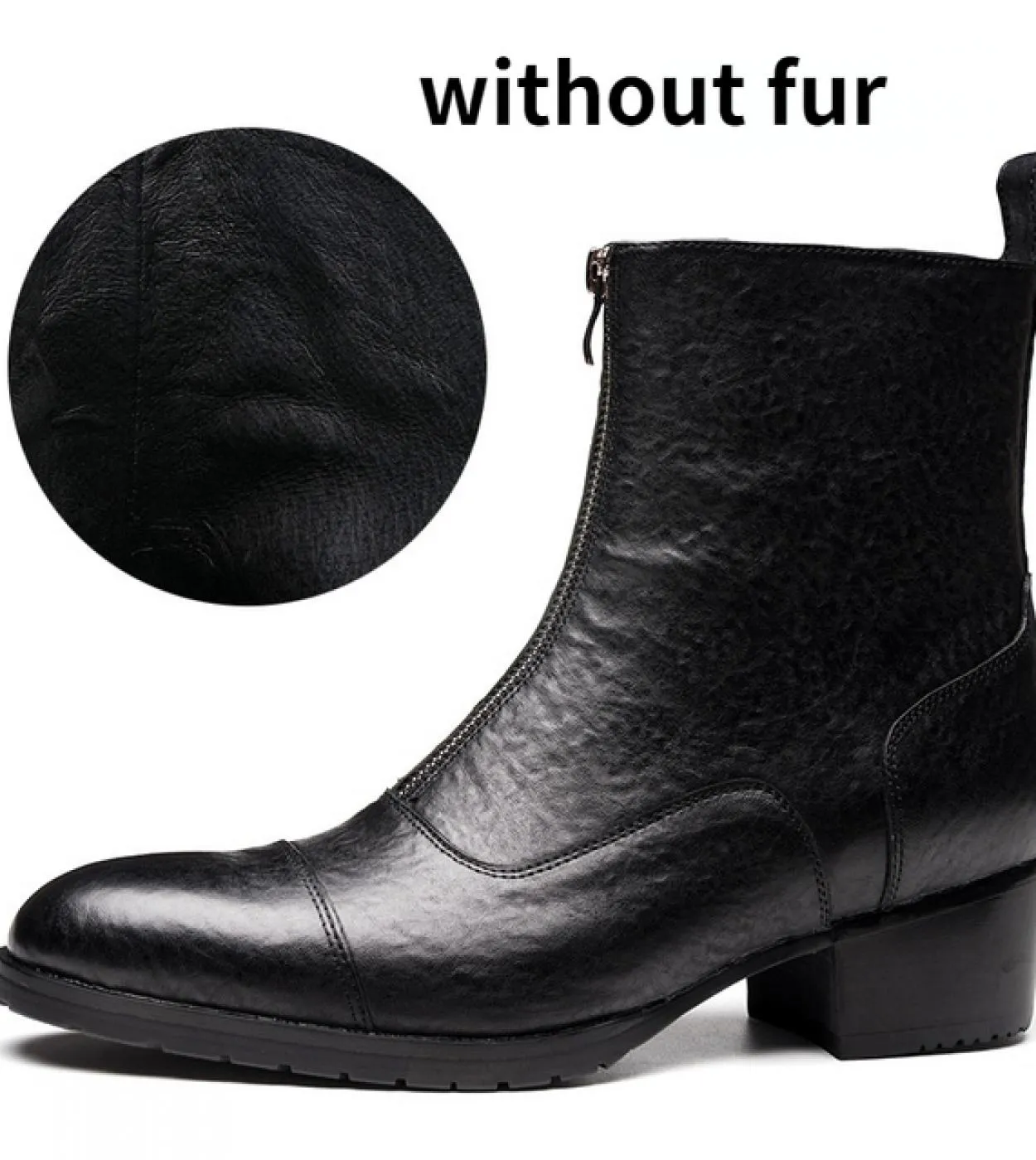 2023 Stivali invernali da uomo Scarpe calde in pelle di mucca di lusso con tacco da 5 cm Fashion Black British Style Zipper Chel