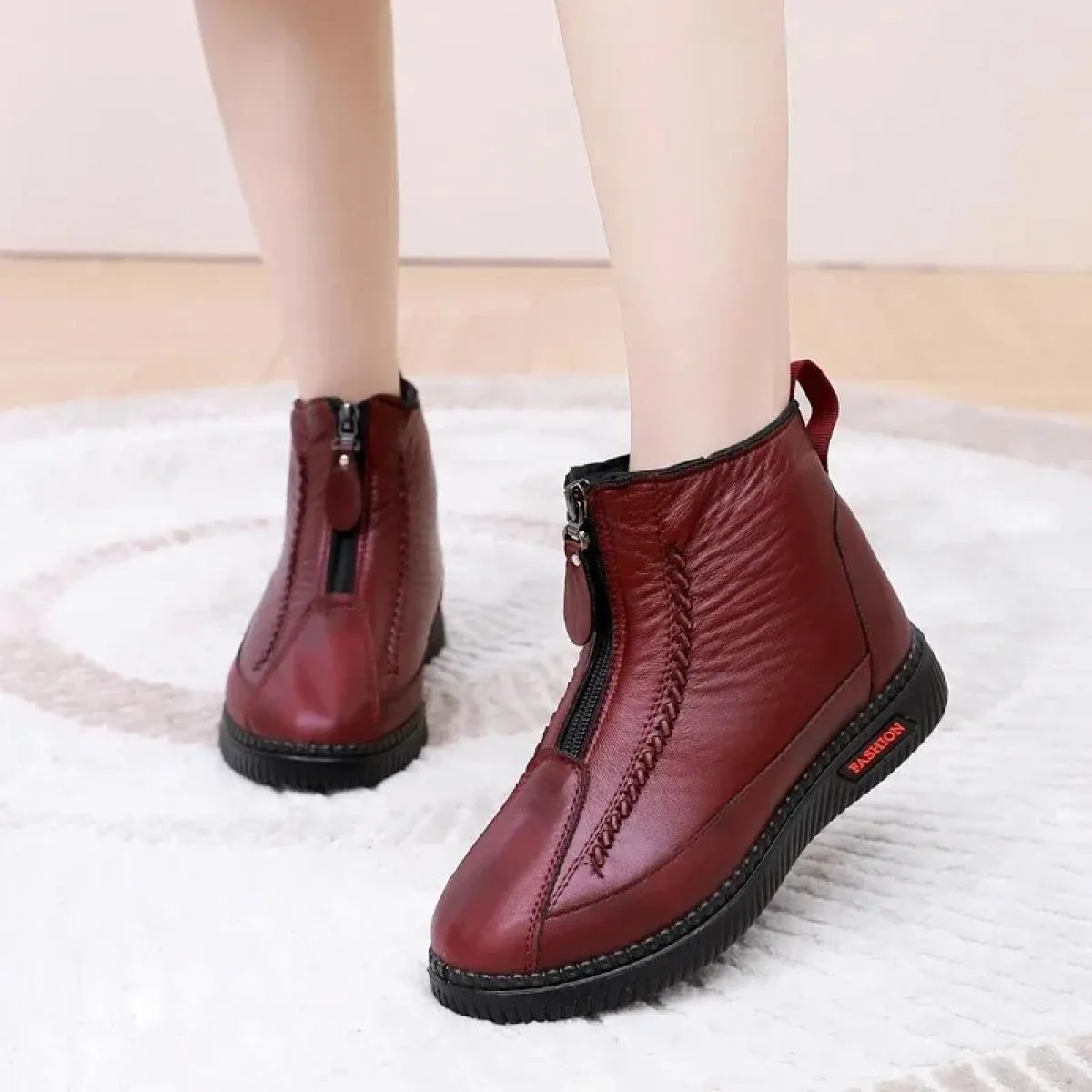 2024 scarpe da donna di marca stivali comodi alla caviglia moderni cerniera invernale testa tonda tacco basso tinta unita sempli