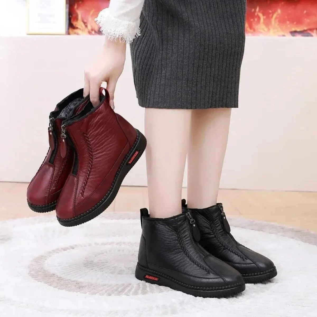 2024 scarpe da donna di marca stivali comodi alla caviglia moderni cerniera invernale testa tonda tacco basso tinta unita sempli