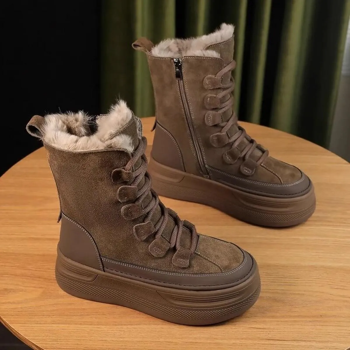 2024 scarpe da donna di vendita calde inverno fondo piatto stivali moderni punta rotonda pizzo tacco basso solido caldo colore s