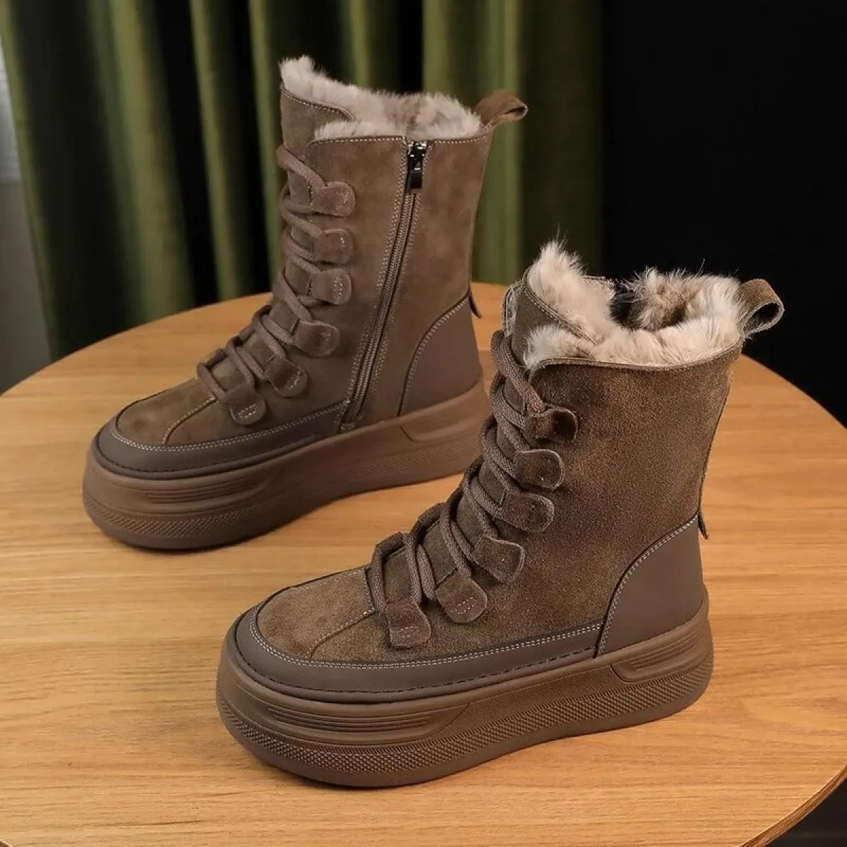 2024 scarpe da donna di vendita calde inverno fondo piatto stivali moderni punta rotonda pizzo tacco basso solido caldo colore s