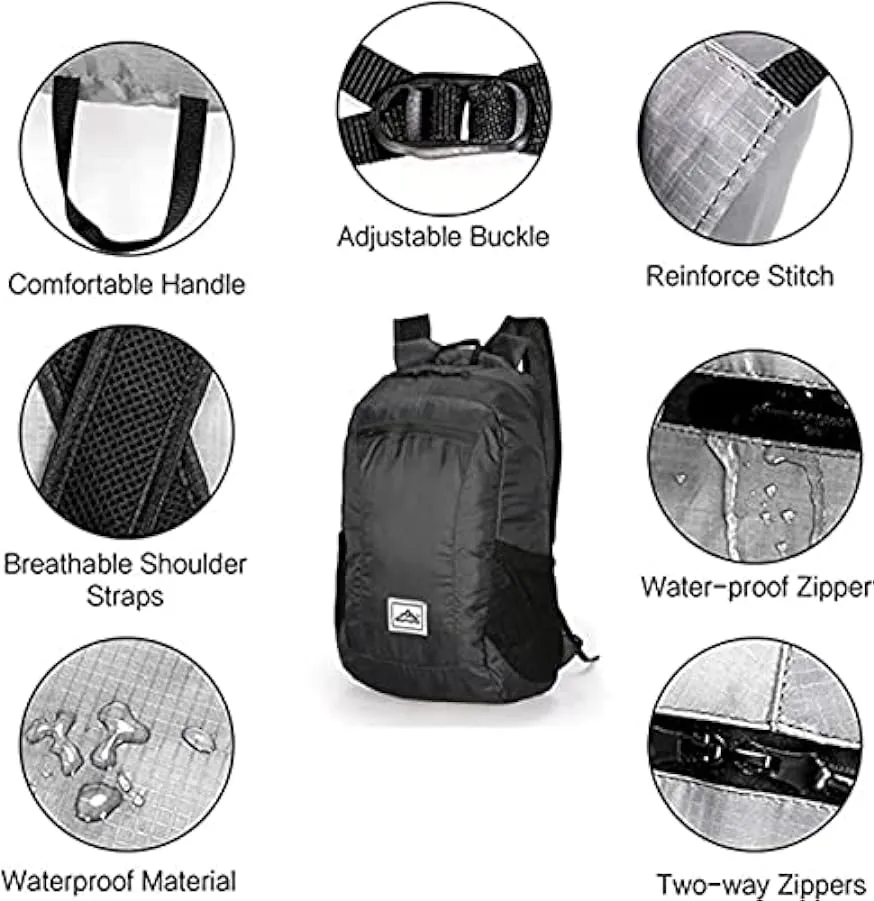 20L Zaino Pieghevole Ultraleggero Resistente all’Acqua e allo Strappo per Campeggio all’Aperto a Piedi in Viaggio Vacanza in Bic