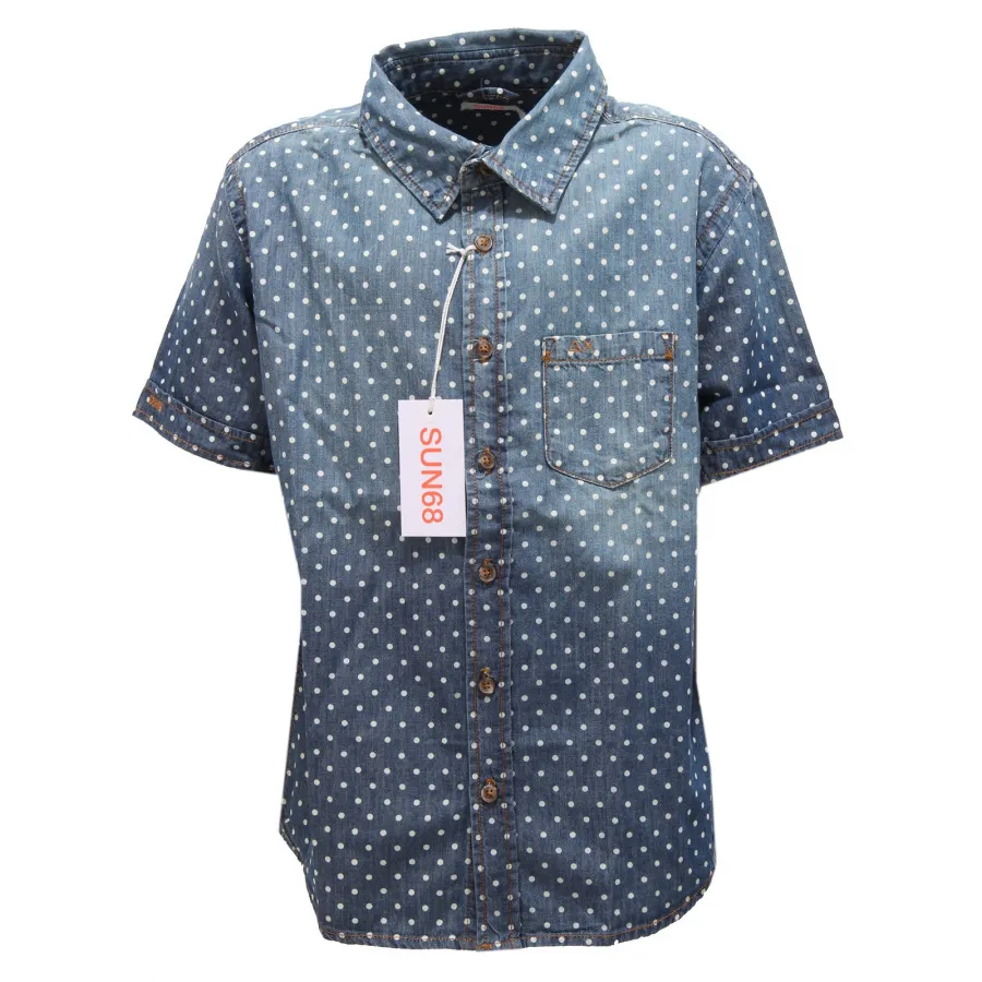 6667R  camicia bimbo SUN 68 DEMIN POIS manica corta blu denim shirt kid