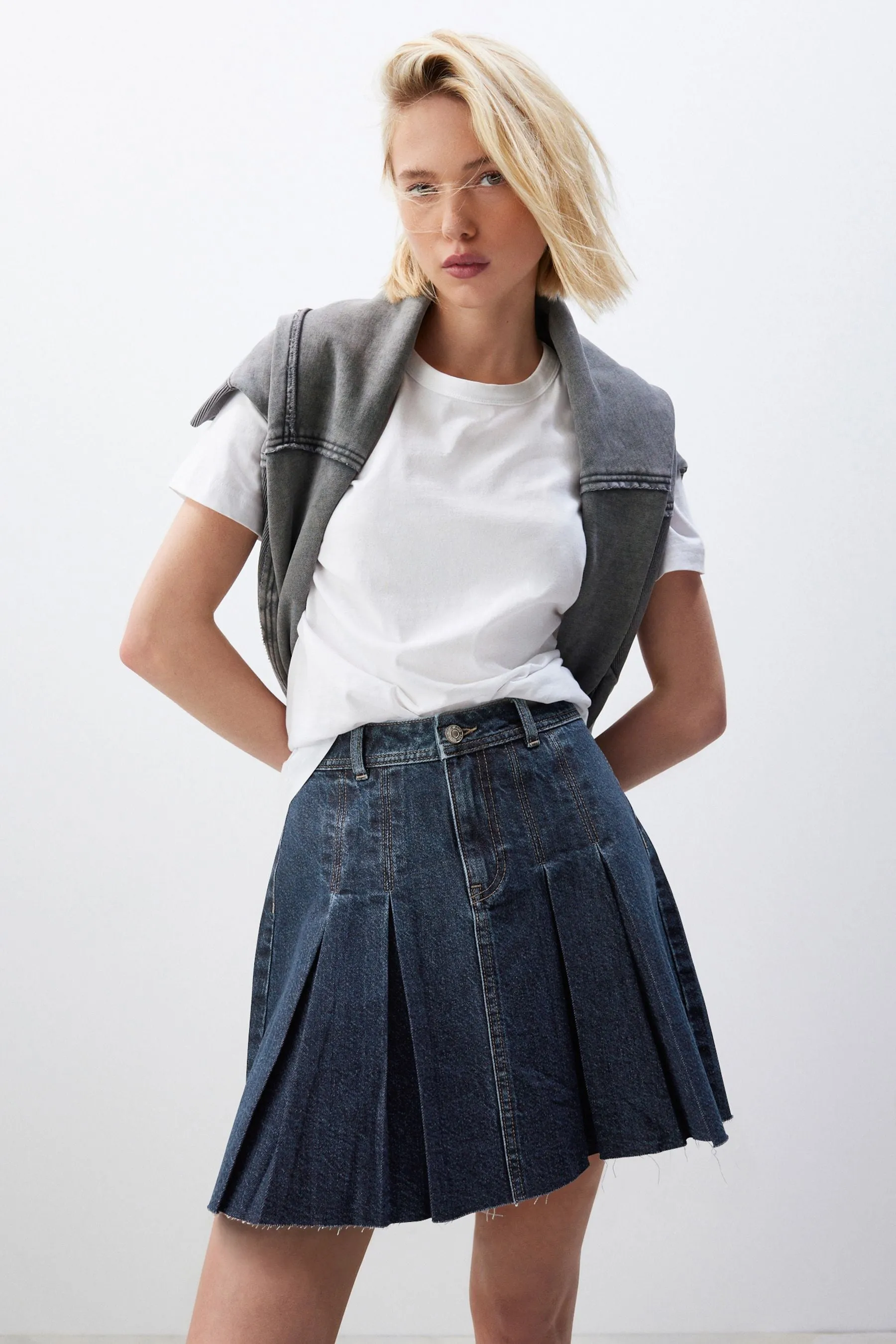A pieghe Denim - Minigonna