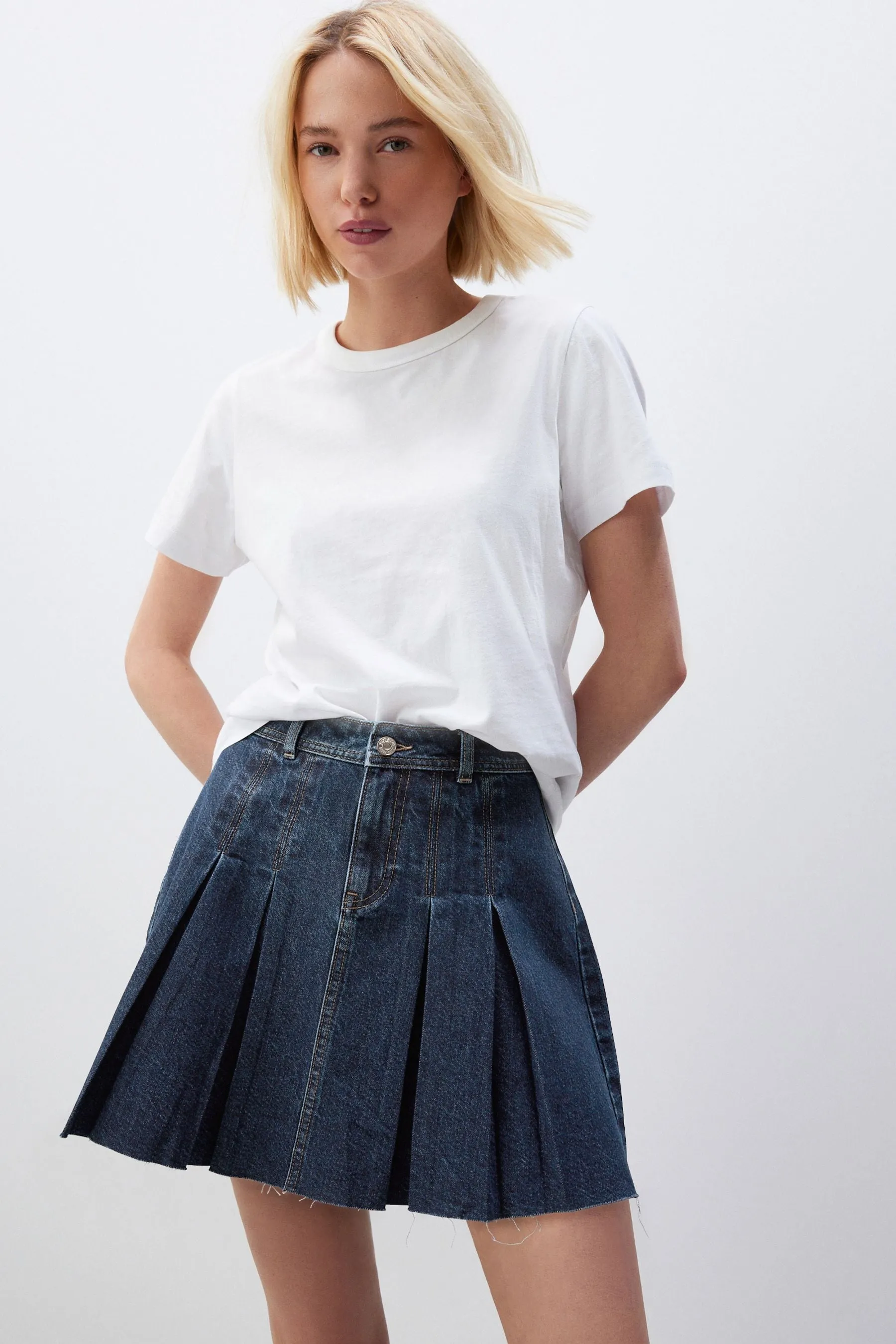 A pieghe Denim - Minigonna