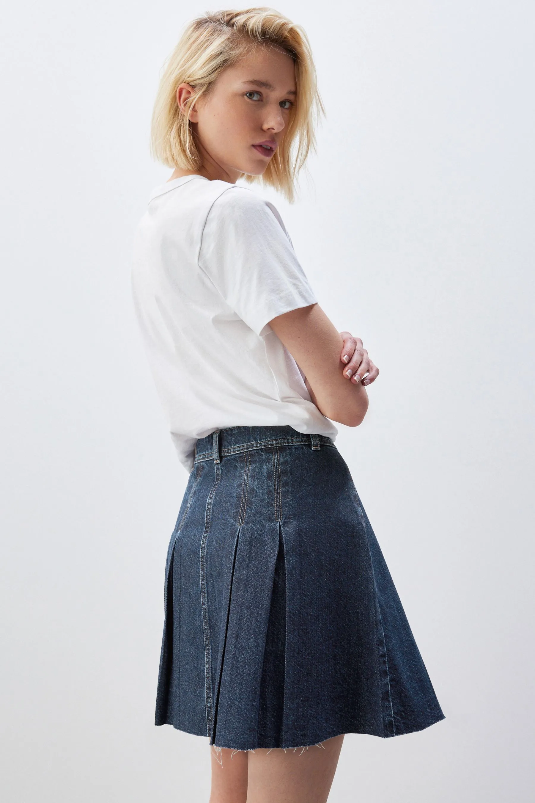 A pieghe Denim - Minigonna