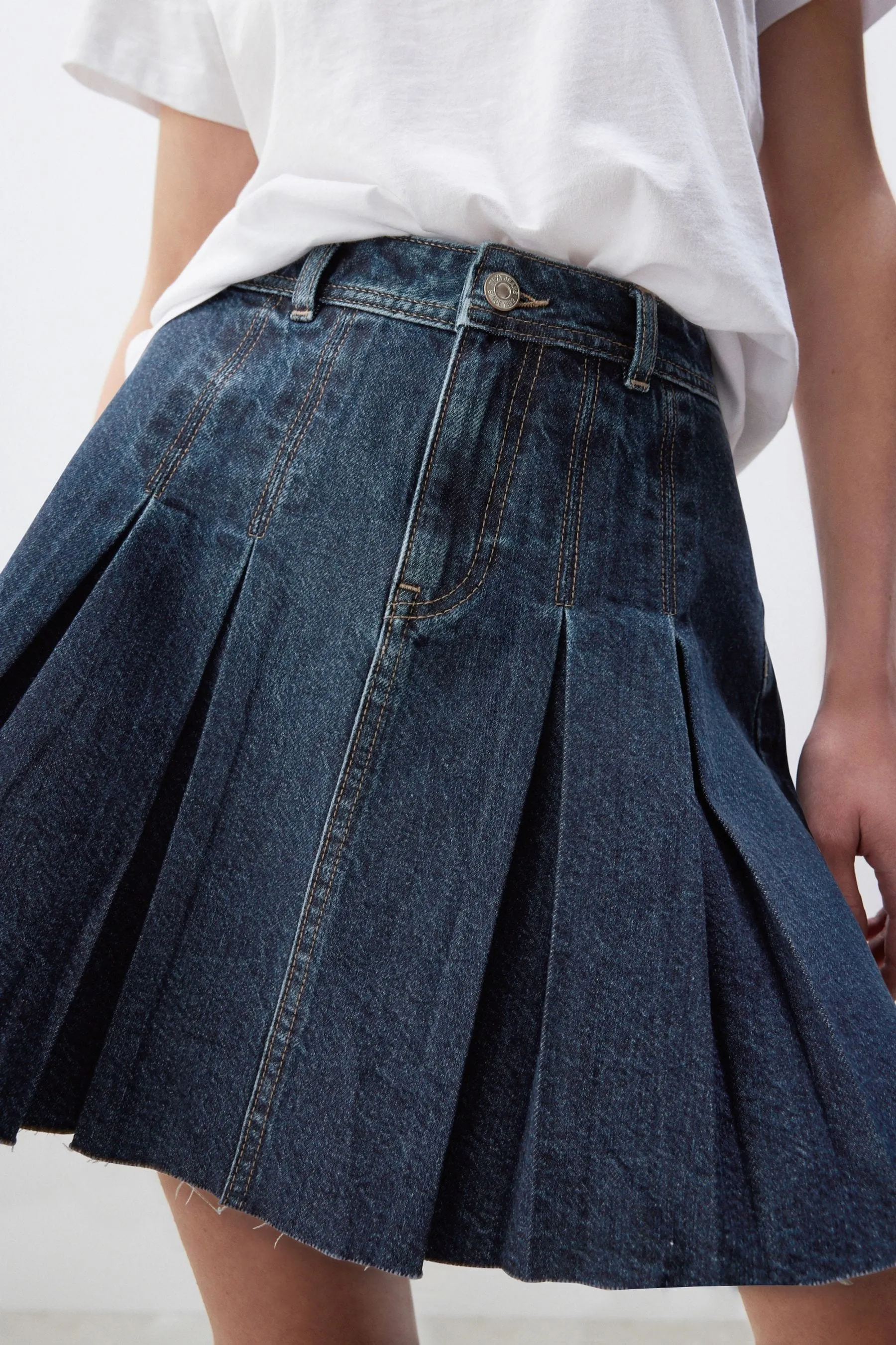 A pieghe Denim - Minigonna