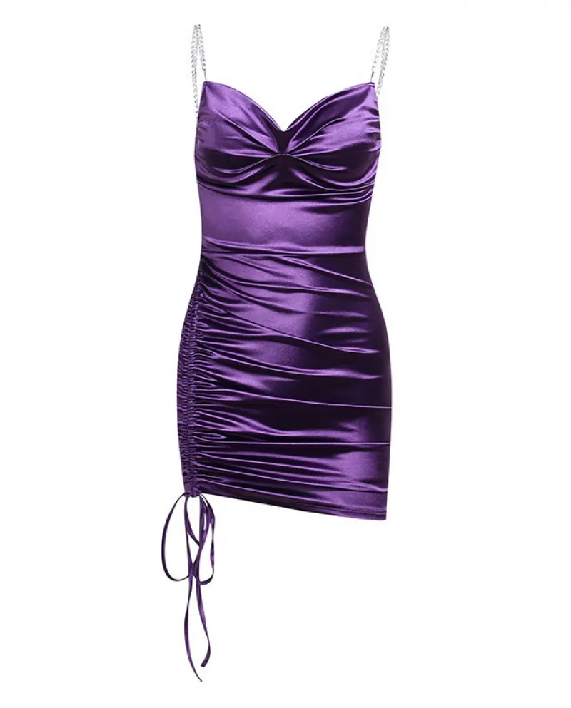 Abito elegante con coulisse laterale con colletto a pieghe sul petto con gonna corta sottile