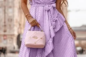 Abito midi con stampa a pois, lilla