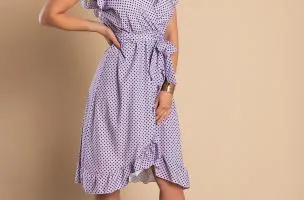 Abito midi con stampa a pois, lilla