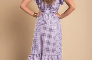 Abito midi con stampa a pois, lilla