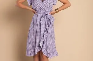 Abito midi con stampa a pois, lilla