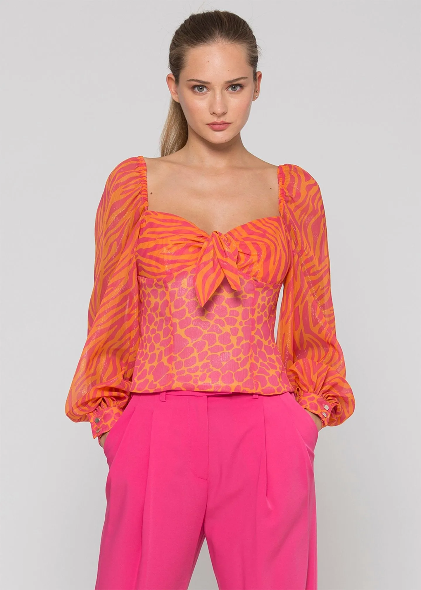 Blouse with double patterned fabric / Multicolor