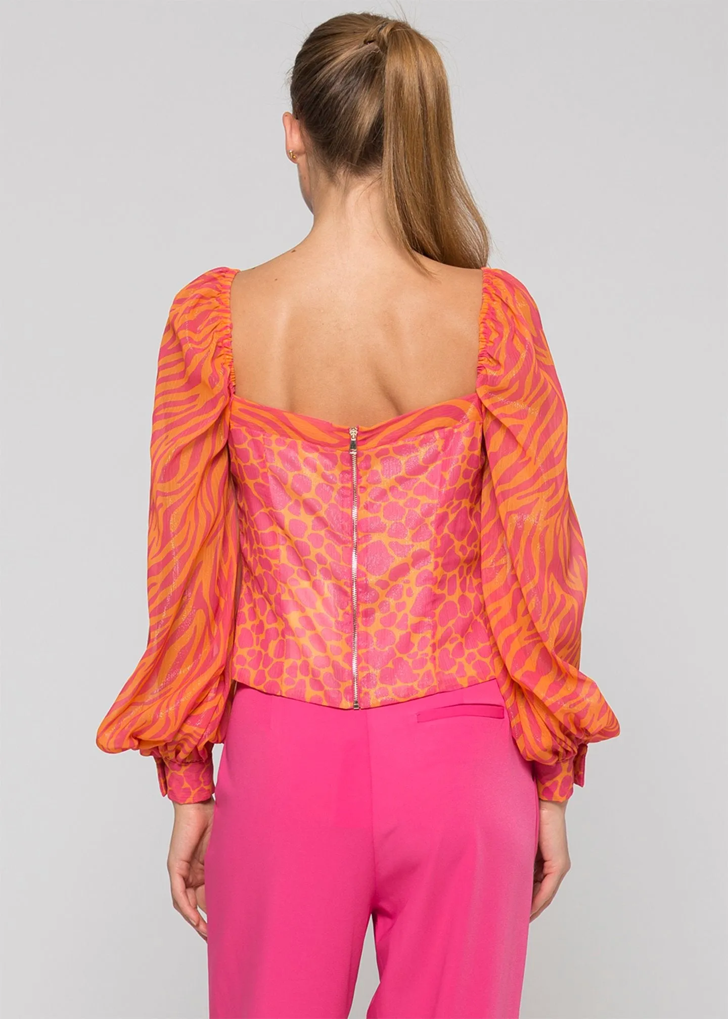 Blouse with double patterned fabric / Multicolor