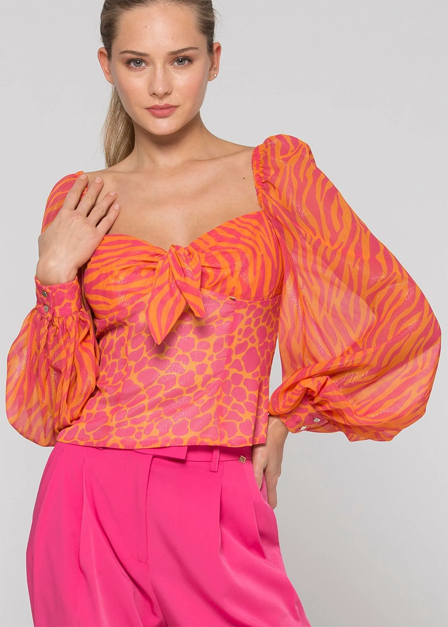 Blouse with double patterned fabric / Multicolor