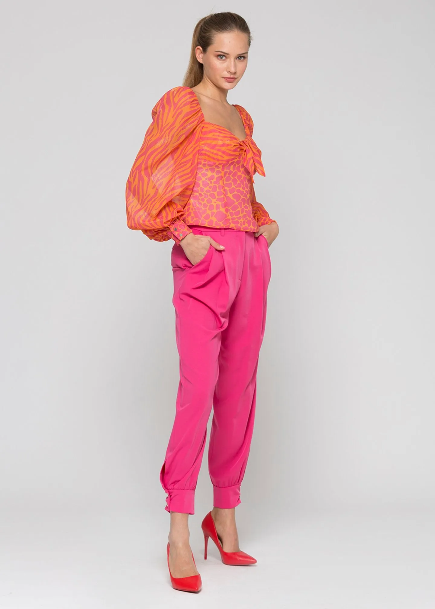 Blouse with double patterned fabric / Multicolor