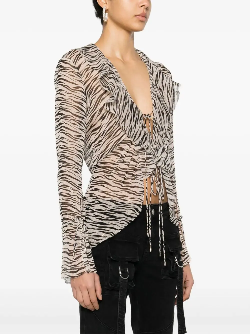 Blouse with Semi Transparent Print / Black