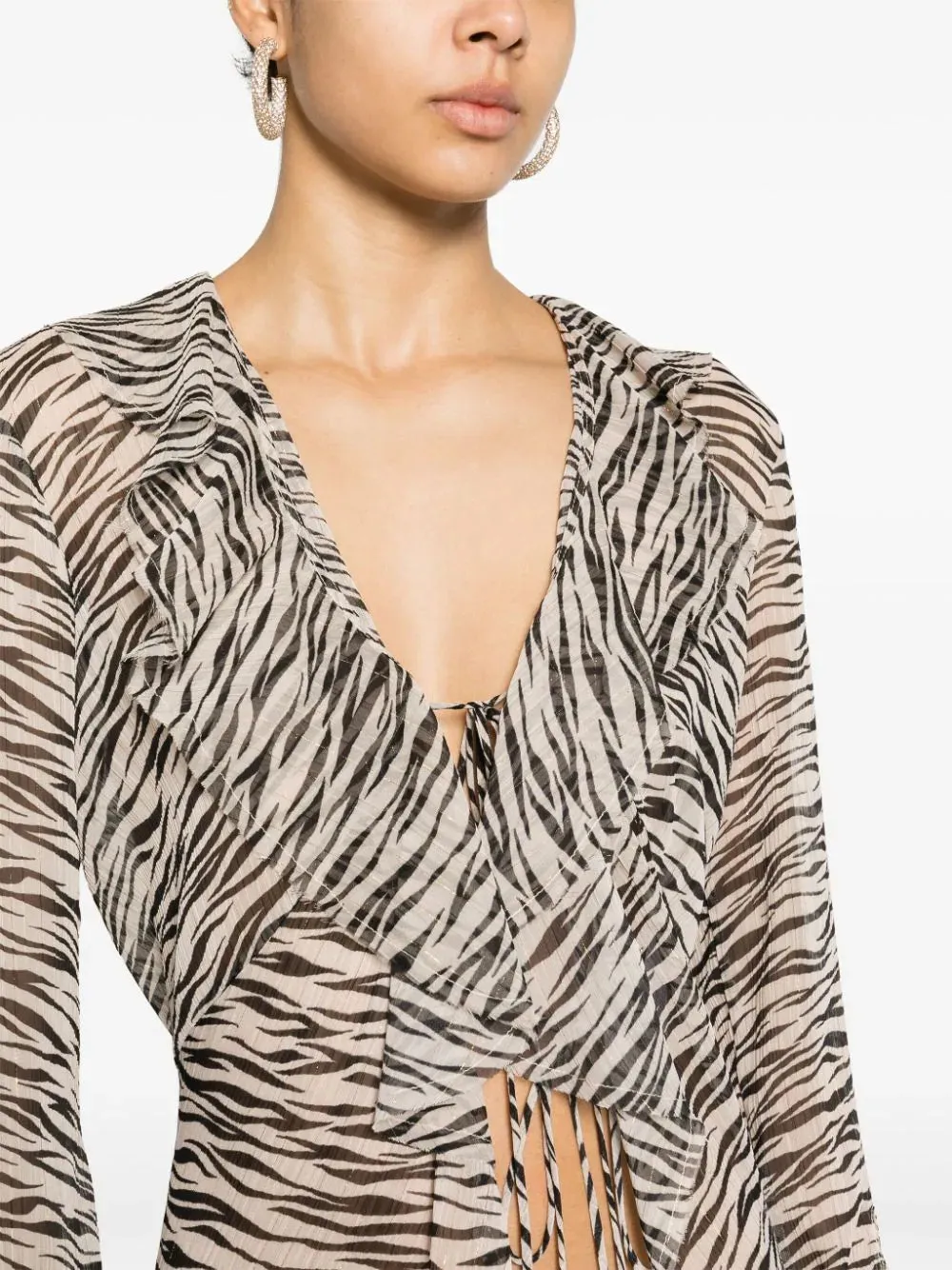 Blouse with Semi Transparent Print / Black