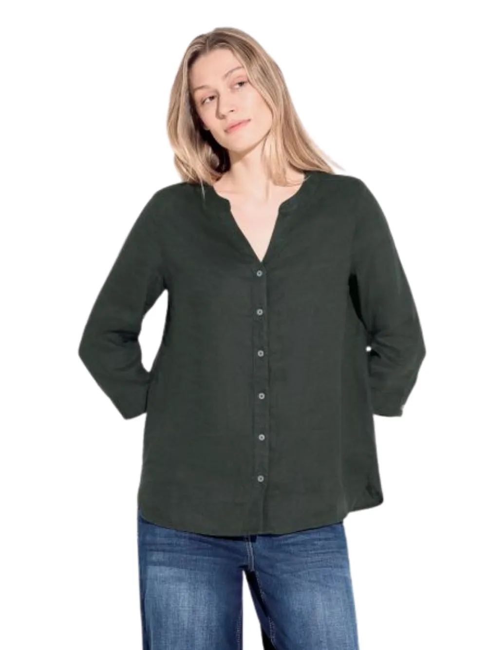 Blusa Donna in lino tinta unita kaki
