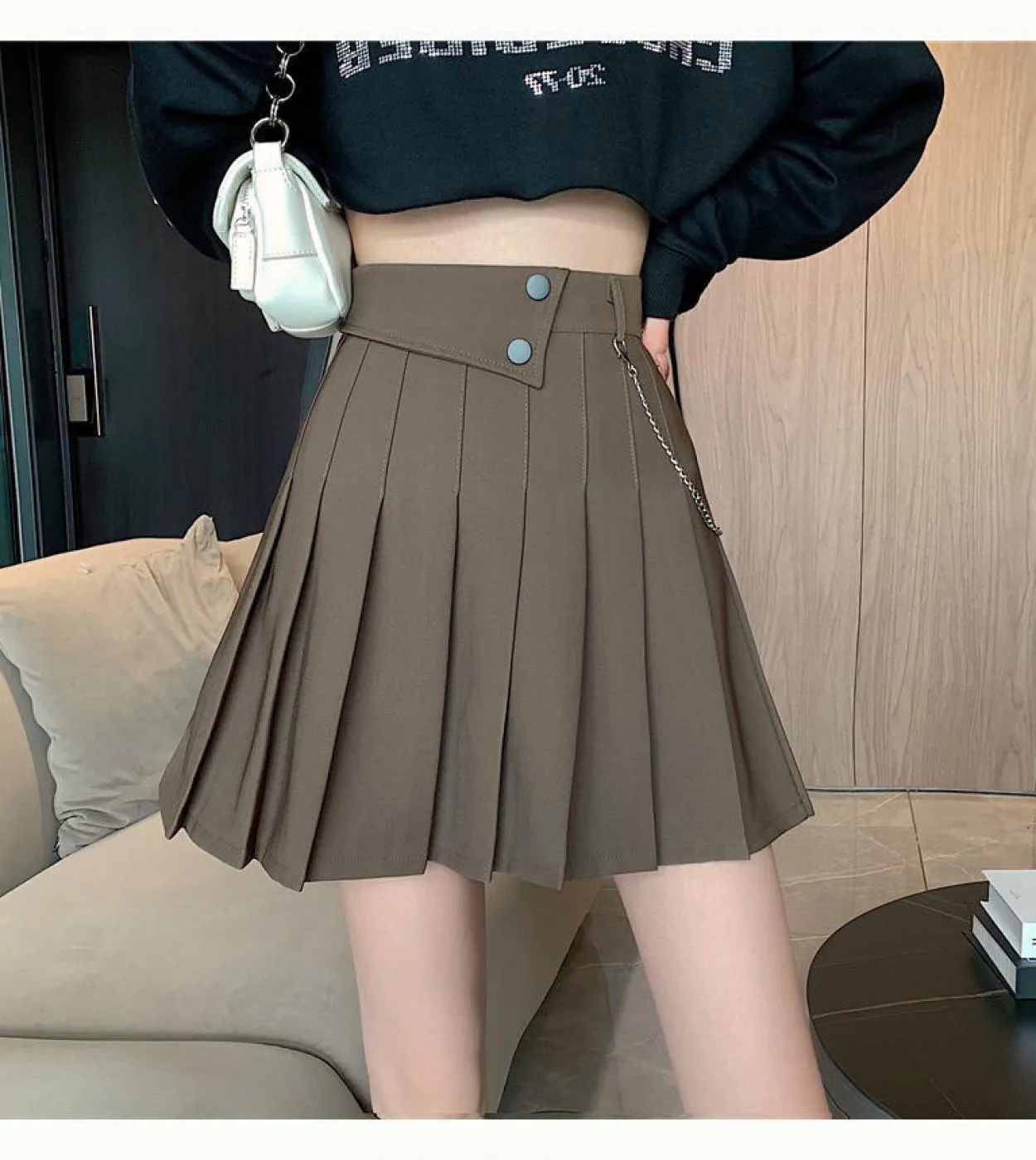 Bottone Harajuku Elegante gonna a pieghe a vita alta da donna Moda stile casual Minigonne Gonne estive per le donne Skir