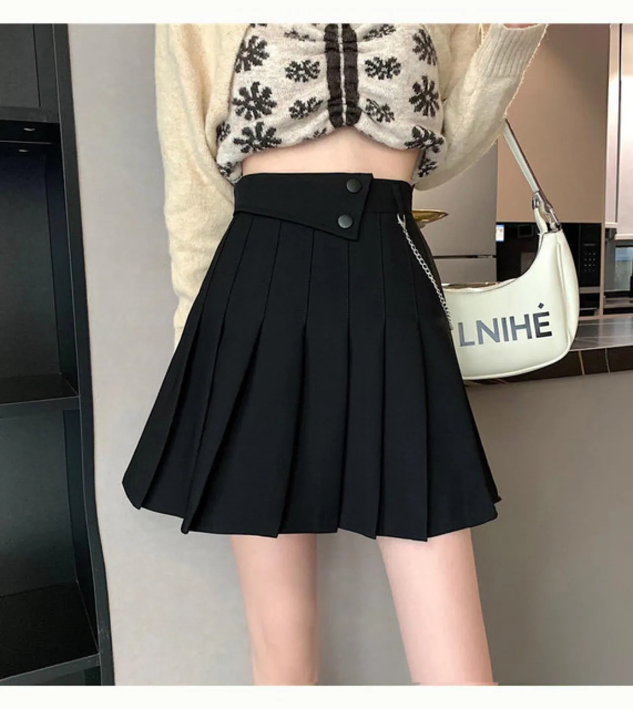 Bottone Harajuku Elegante gonna a pieghe a vita alta da donna Moda stile casual Minigonne Gonne estive per le donne Skir