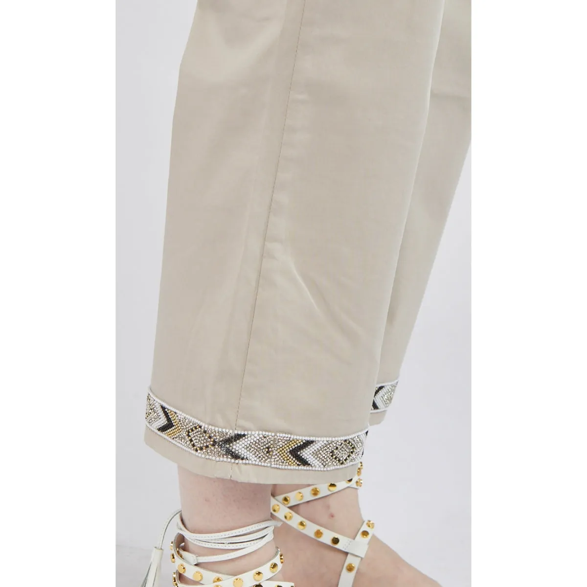 CafèNoir Culotte Trousers with Trim C7JP0036 M039 barley