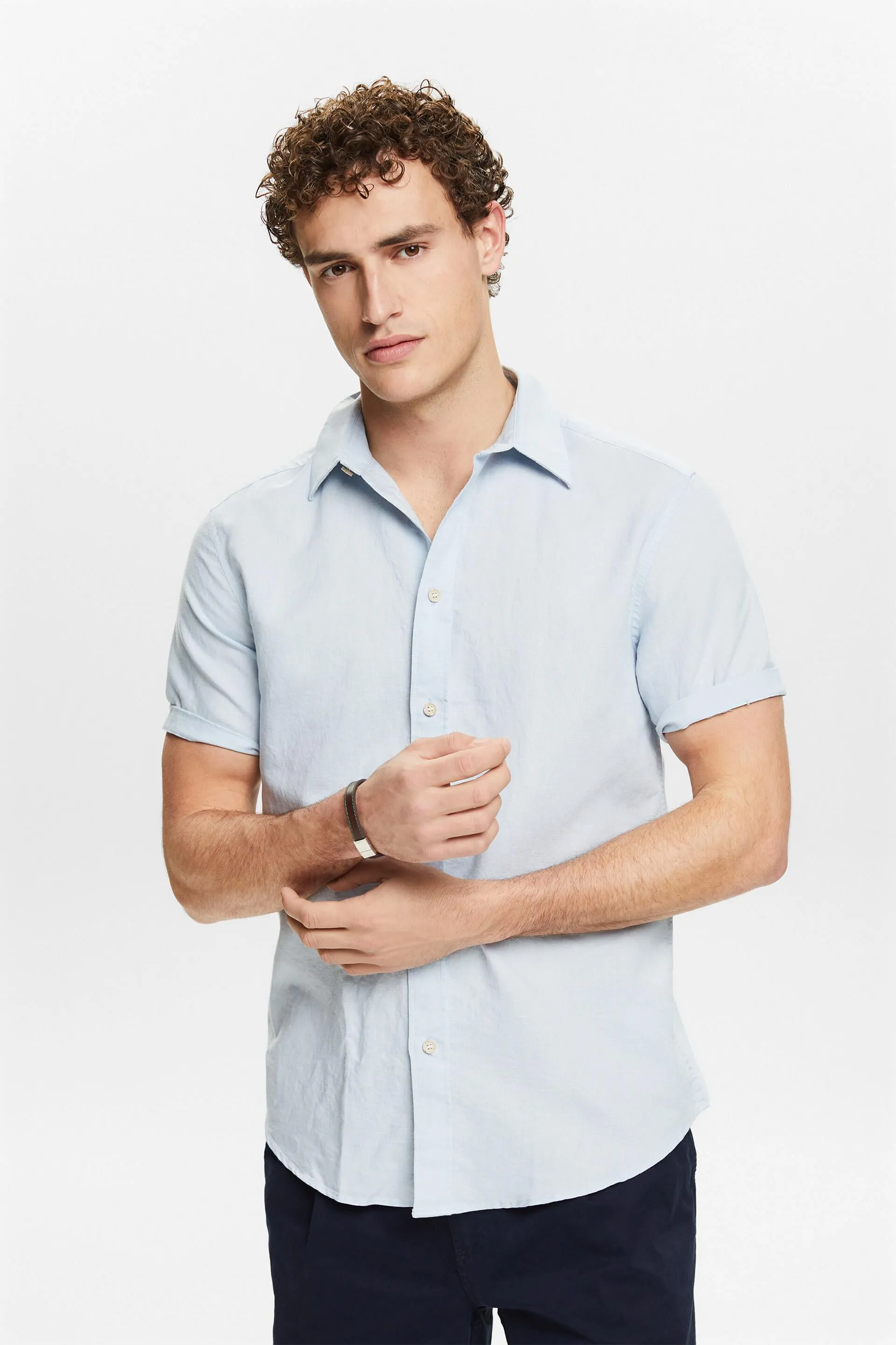 Camicia a maniche corte in lino e cotone