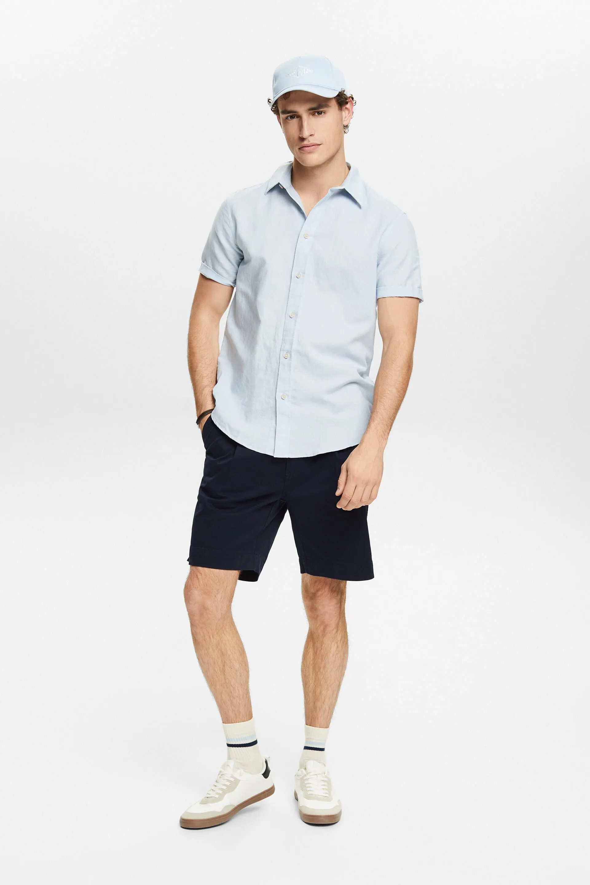 Camicia a maniche corte in lino e cotone
