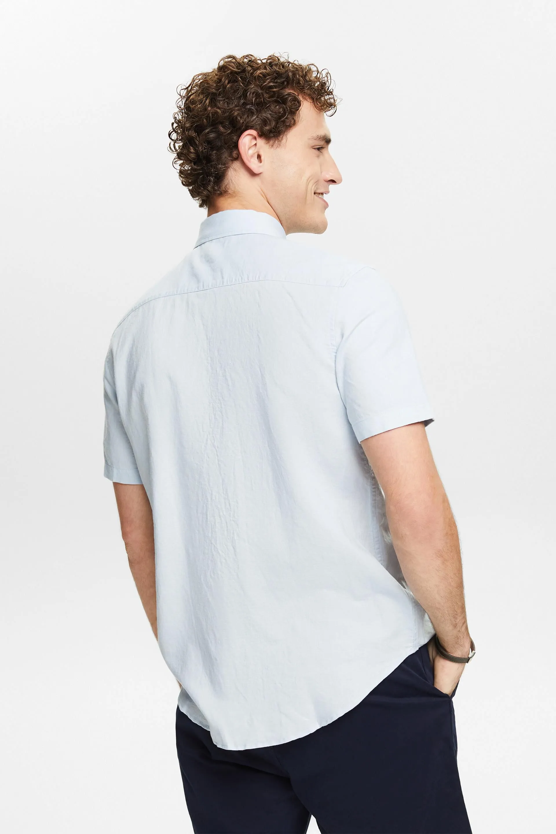 Camicia a maniche corte in lino e cotone