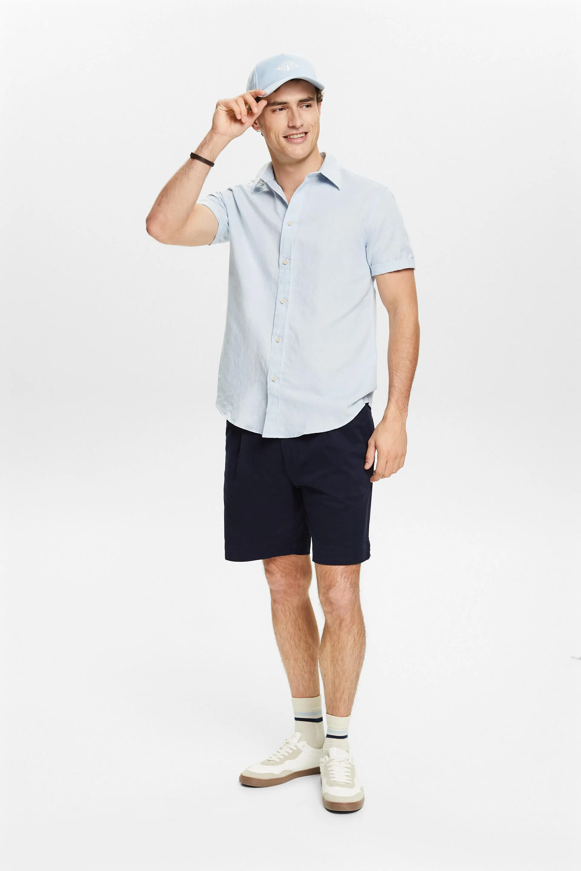 Camicia a maniche corte in lino e cotone