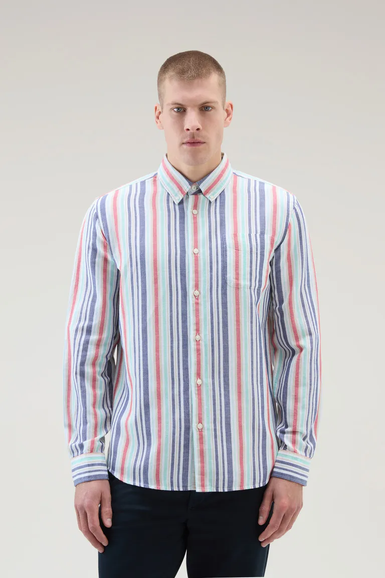 Camicia a righe in misto cotone e lino                                                                                Red Stripe