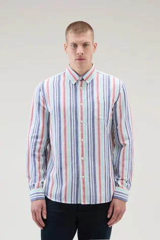 Camicia a righe in misto cotone e lino                                                                                Red Stripe