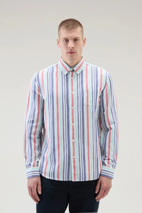 Camicia a righe in misto cotone e lino                                                                                Red Stripe