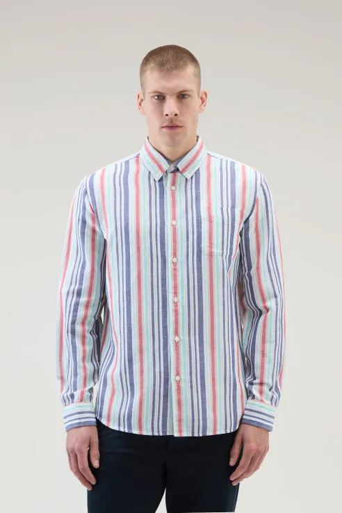 Camicia a righe in misto cotone e lino                                                                                Red Stripe