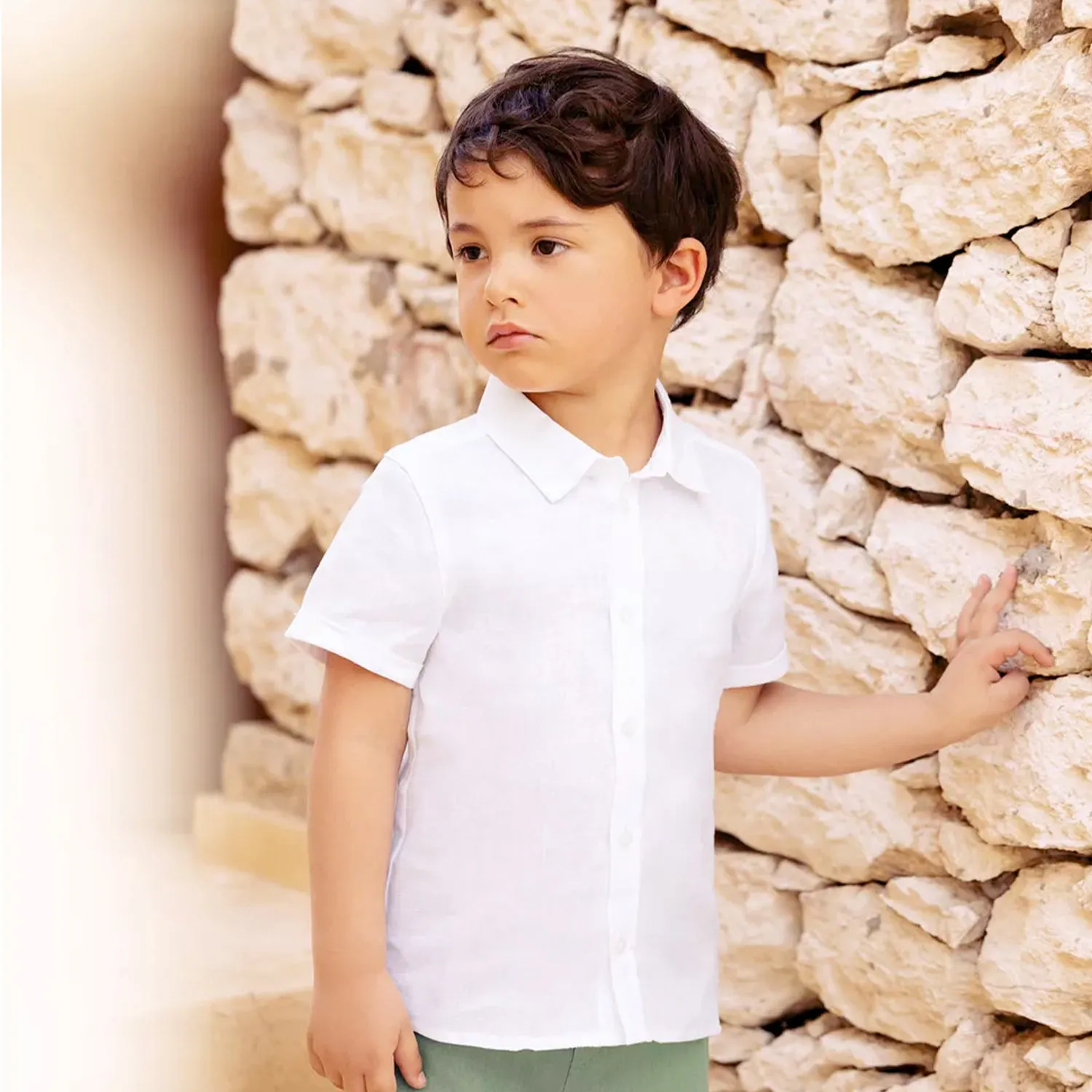 Camicia Bianca In Lino Newborn