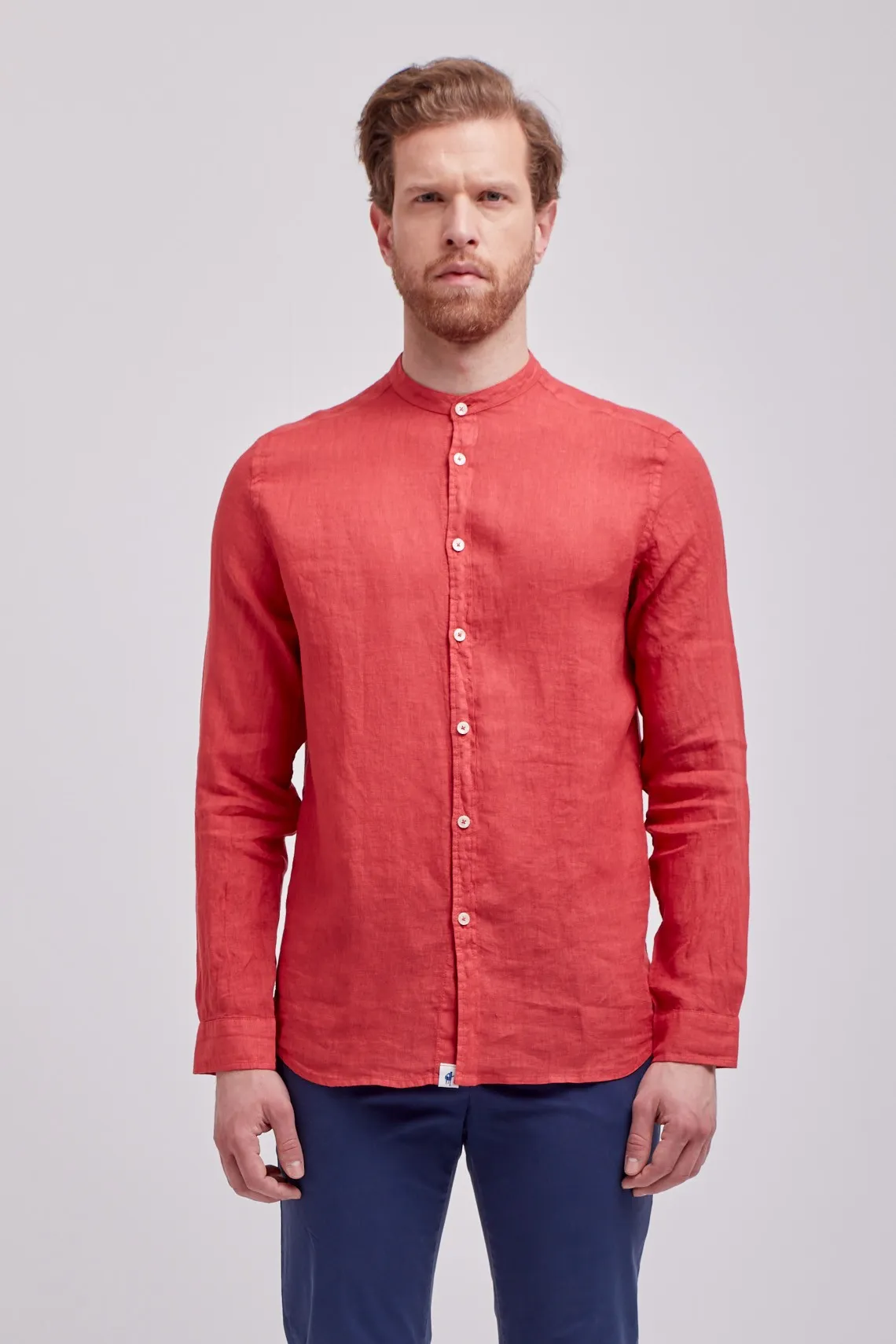 CAMICIA COLLO COREANO LINO ROSSA