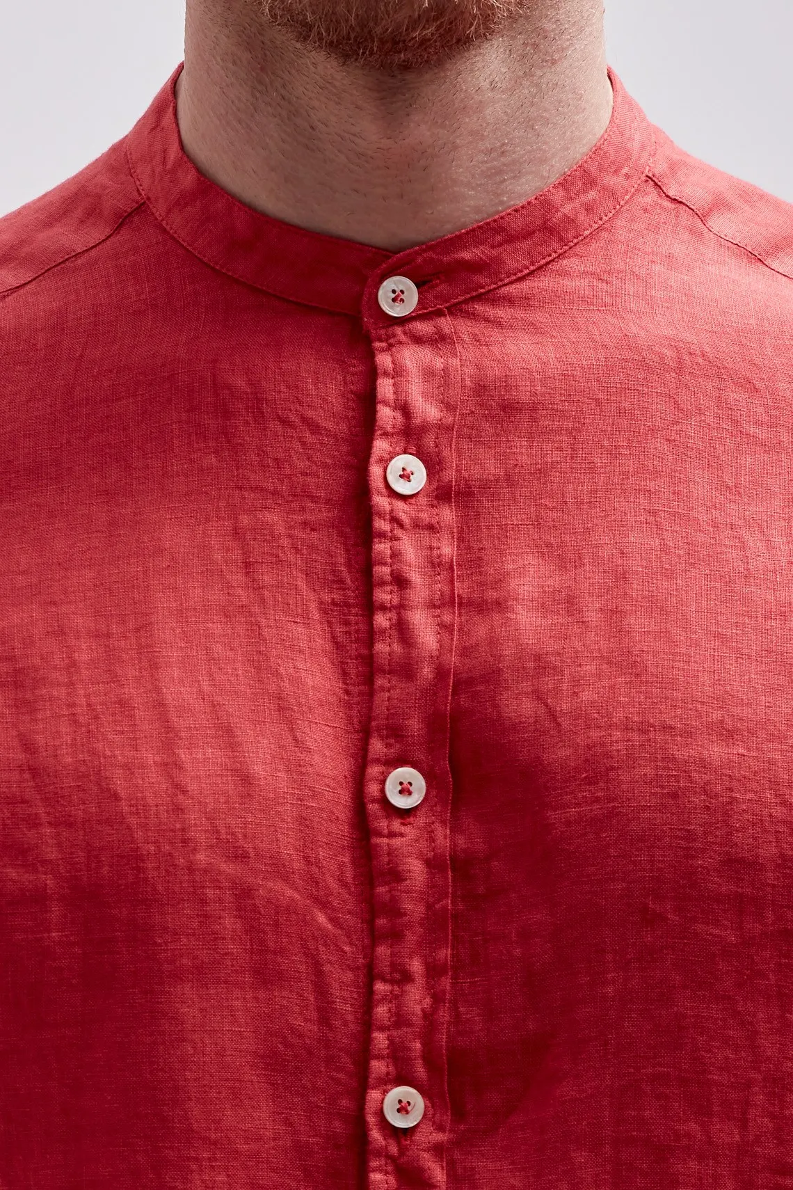 CAMICIA COLLO COREANO LINO ROSSA