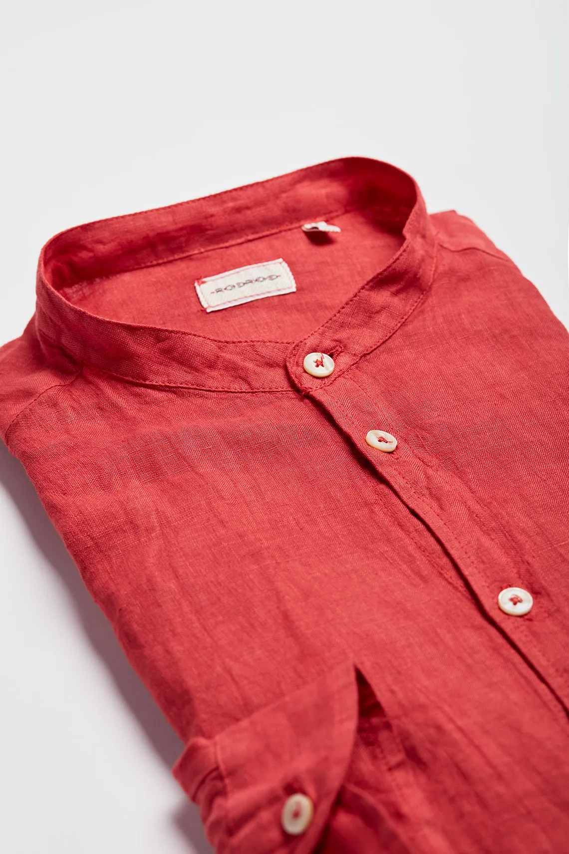 CAMICIA COLLO COREANO LINO ROSSA