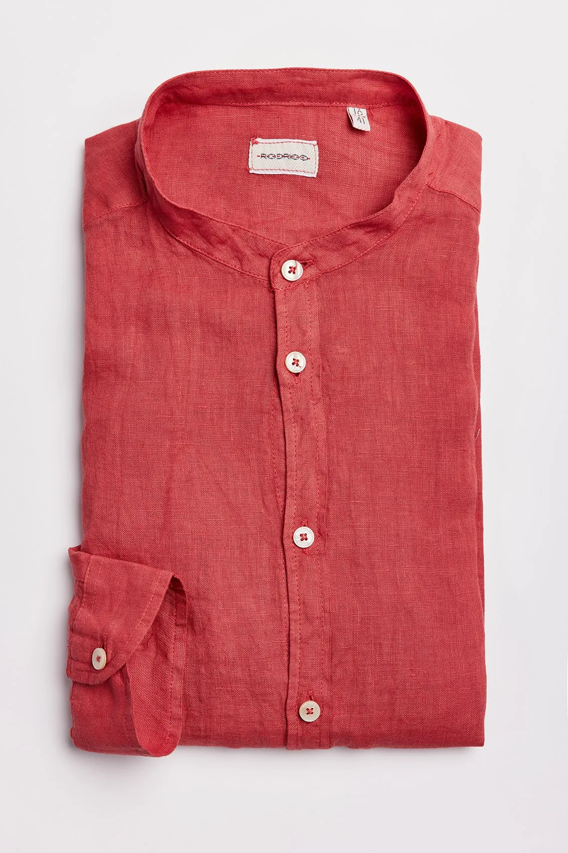 CAMICIA COLLO COREANO LINO ROSSA