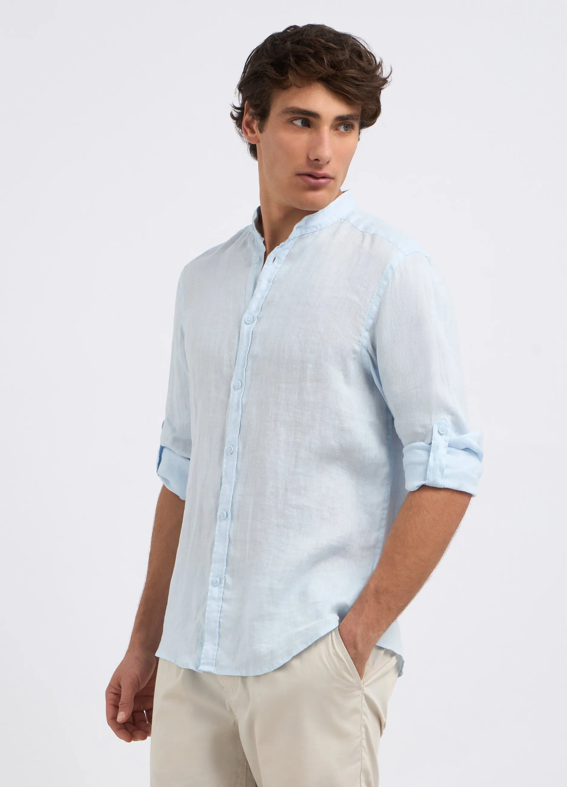 Camicia coreana in puro lino uomo