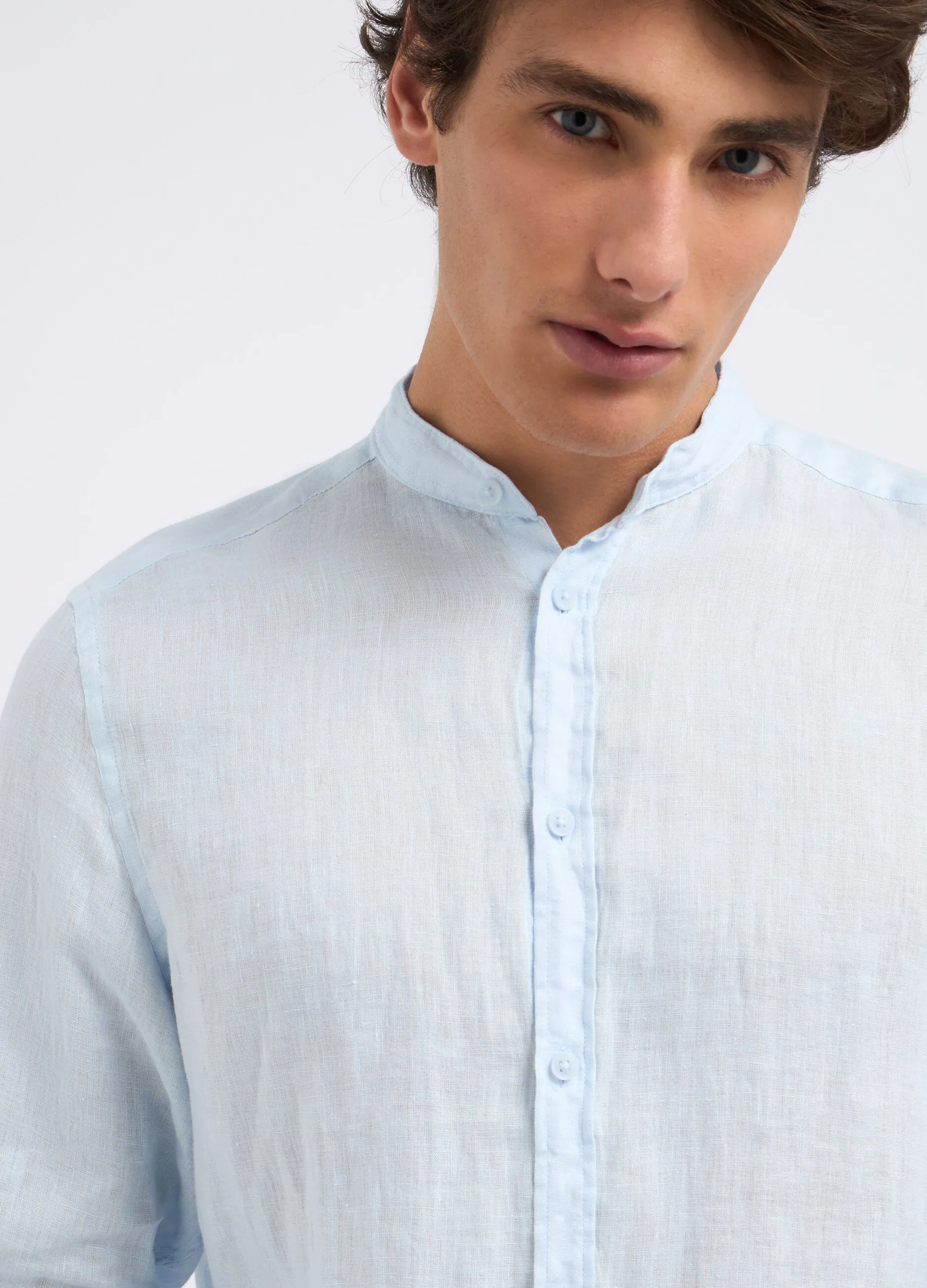 Camicia coreana in puro lino uomo