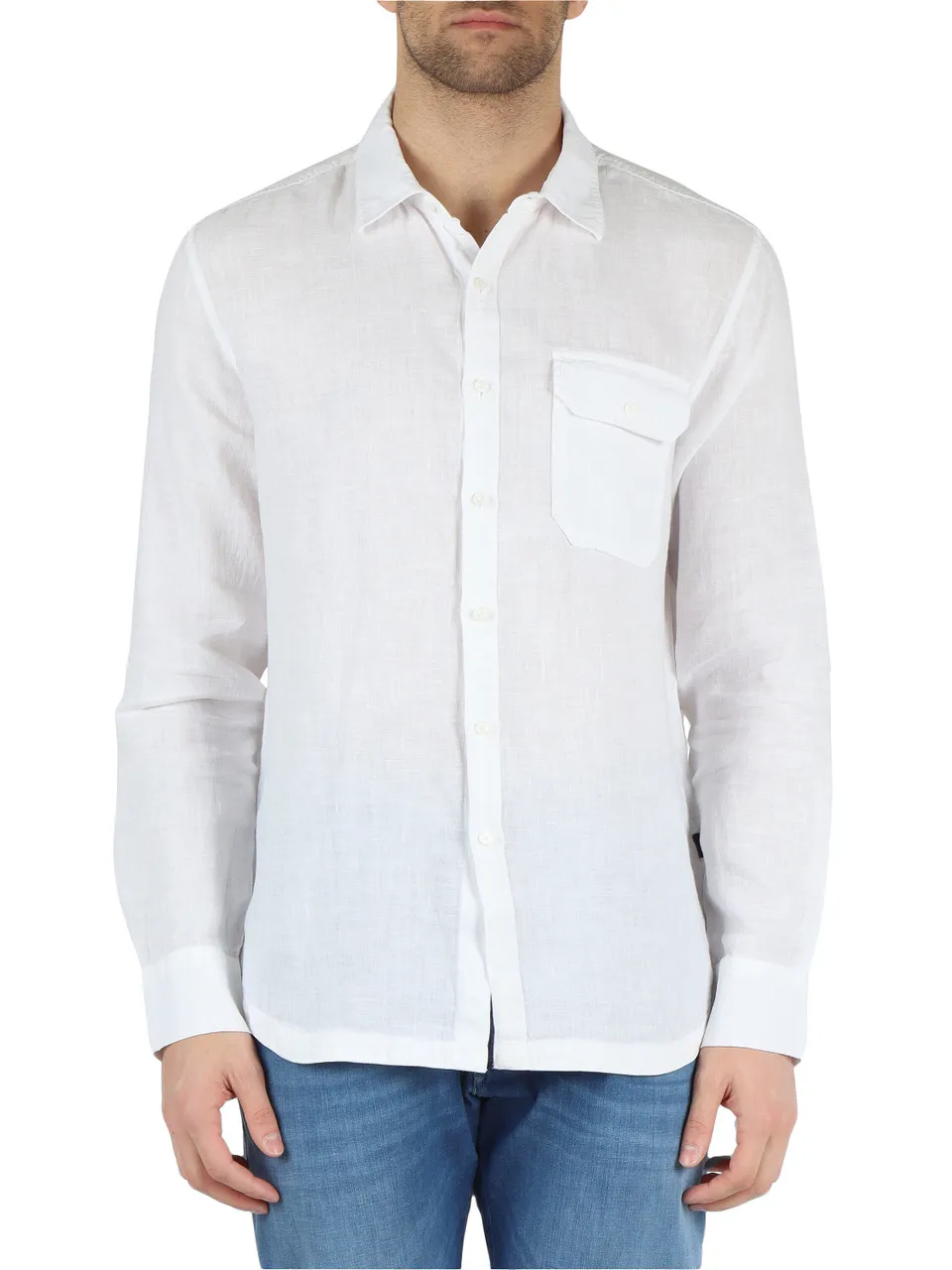 Camicia in lino con taschino frontale