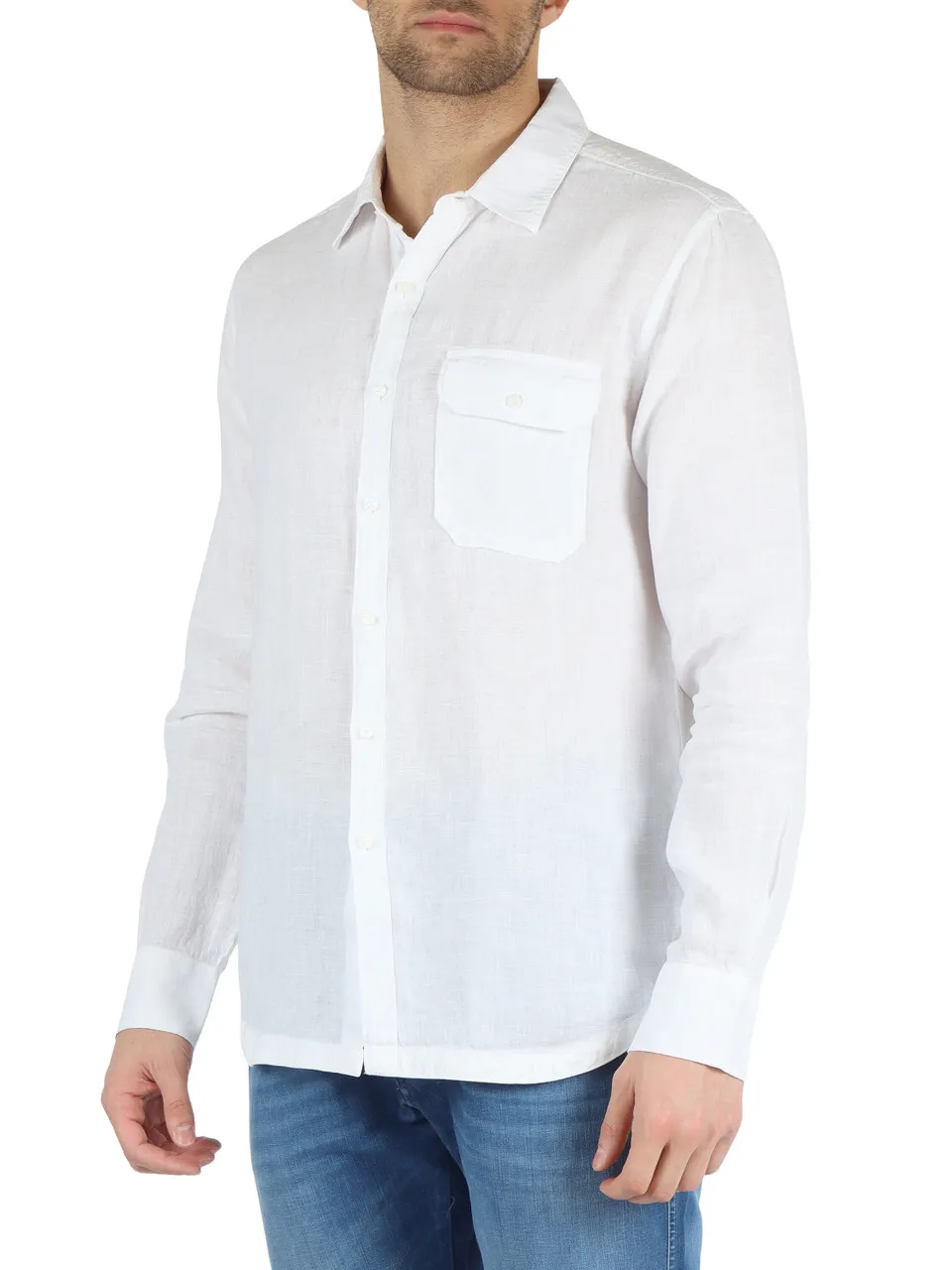 Camicia in lino con taschino frontale