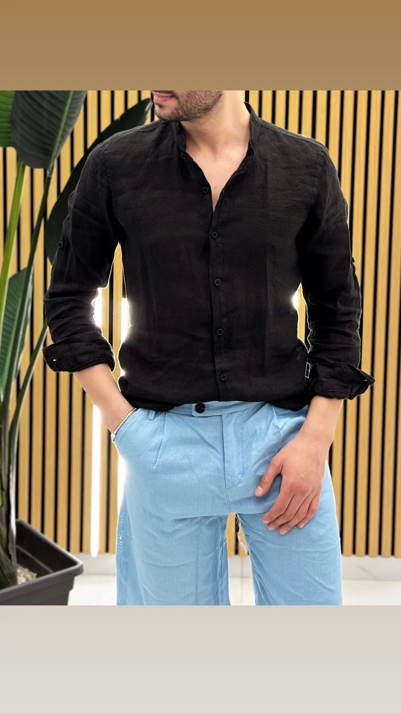 Camicia Lino Collo Coreano