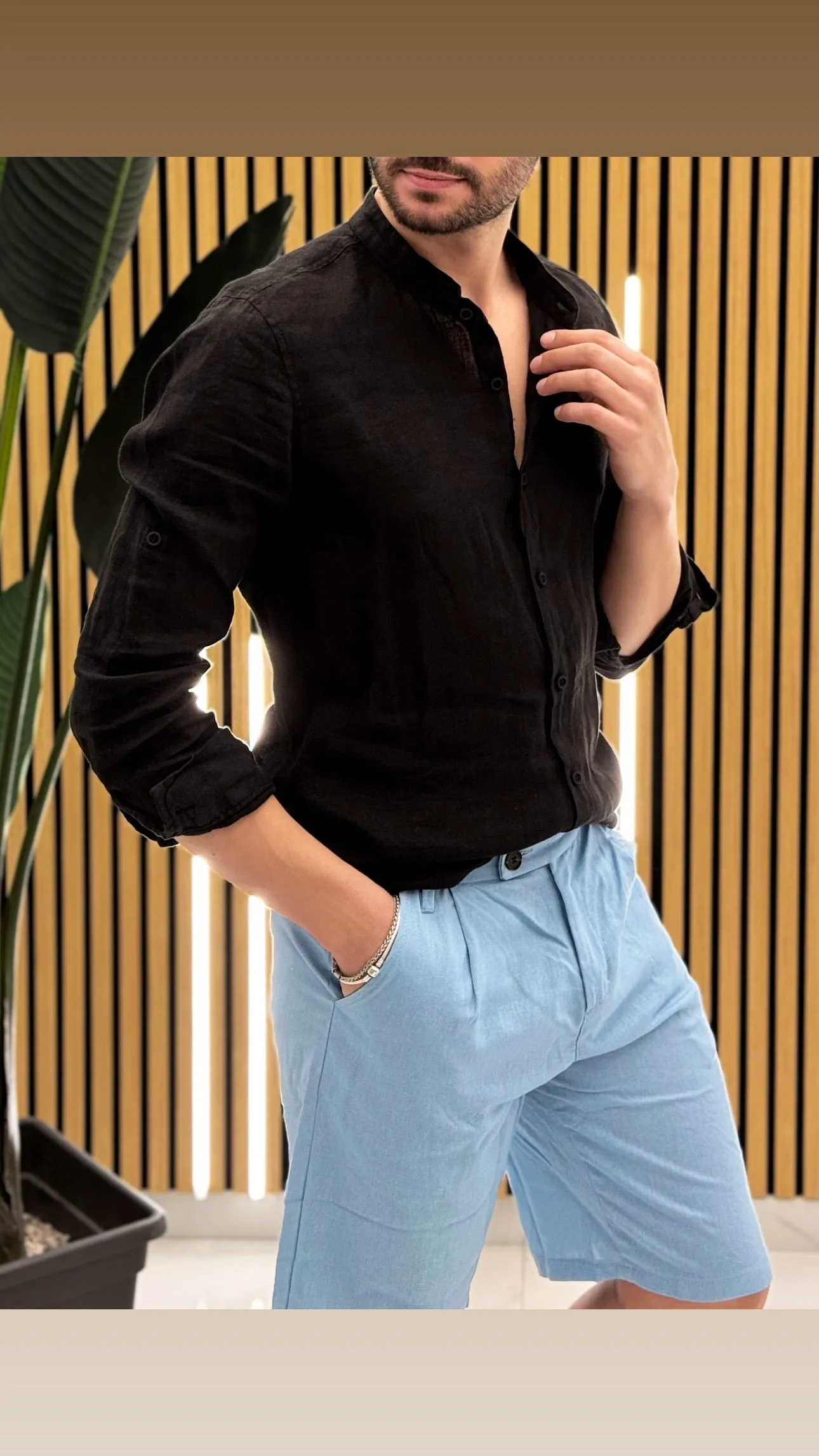 Camicia Lino Collo Coreano
